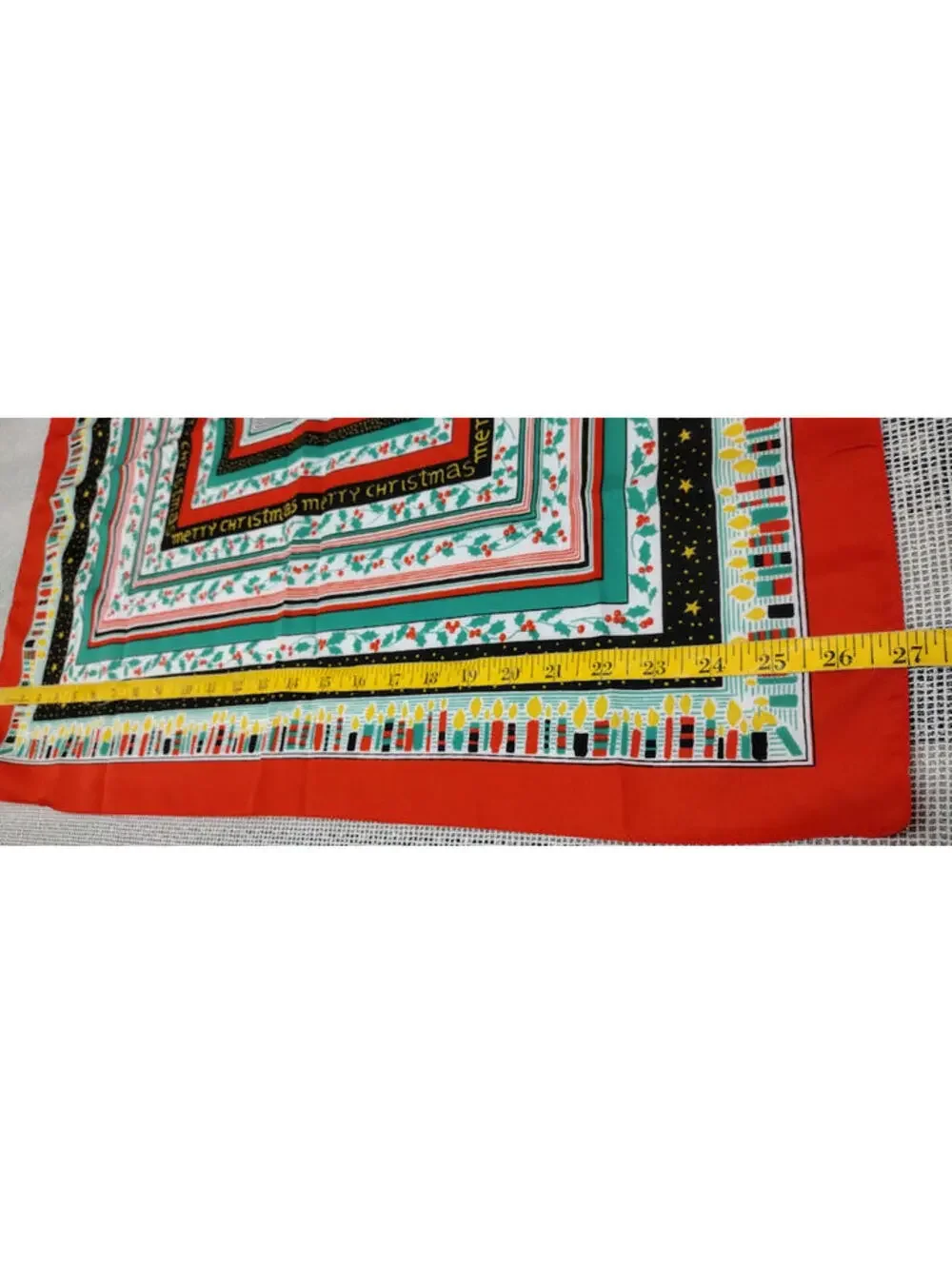 Vintage Holiday 1970s Large Scarf Menswear Italy Merry Christmas Candles Red 27
